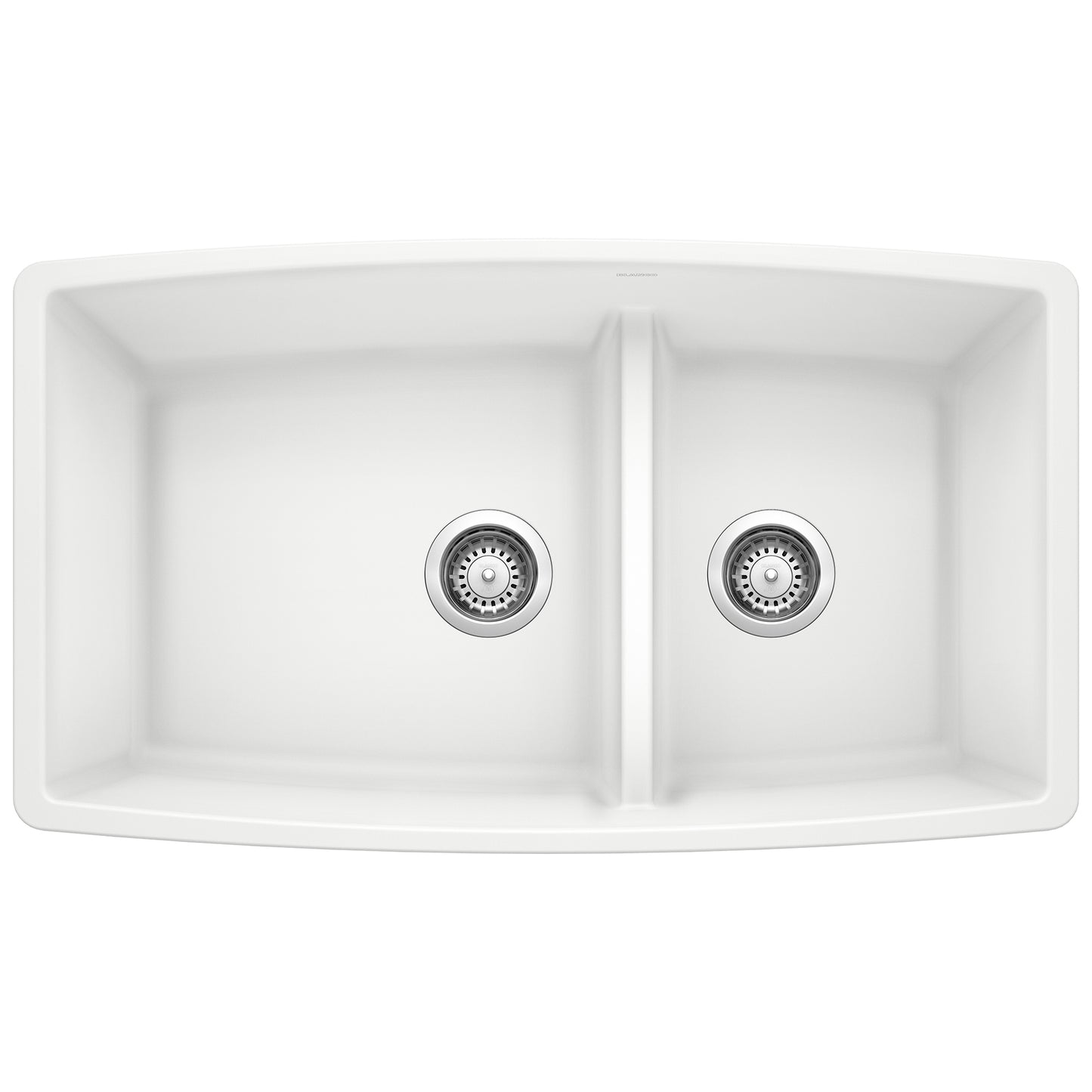 BLANCO Performa SILGRANIT 33" 60/40 Double Bowl Undermount Kitchen Sink with Low Divide overhead view.