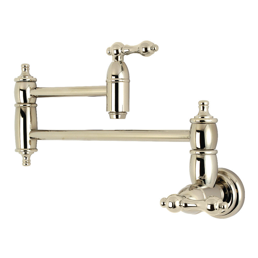 Kingston Brass KS3103AL Restoration Wall Mount Pot Filler Faucet, Antique Brass in polished nickel finish