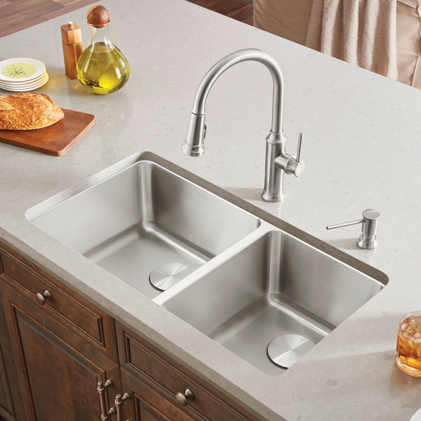 BLANCO Formera 33" 60/40 Double Bowl Undermount Stainless Steel Kitchen Sink in a modern kitchen setting