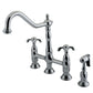 Kingston KS1277TXBS French Country Bridge Kitchen Faucet with Brass Sprayer, Brushed Brass in polished chrome finish