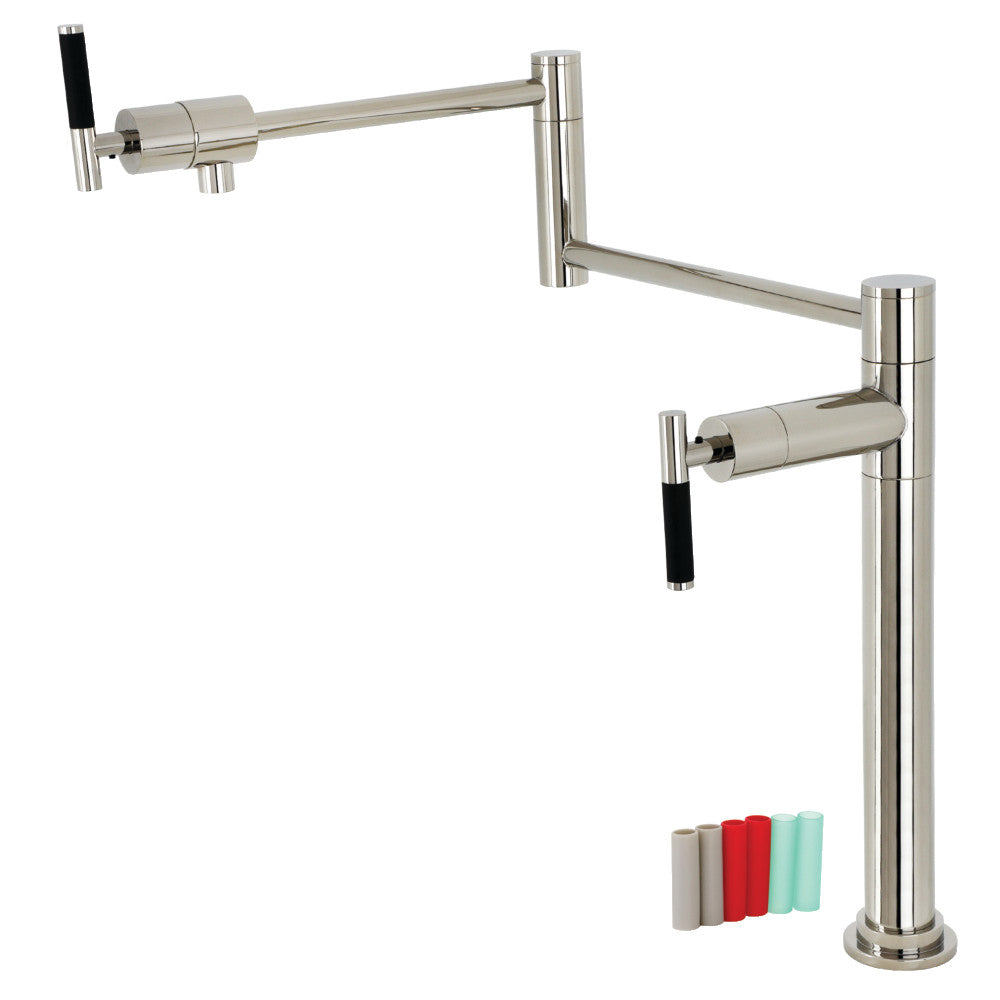 Kingston Brass KS4703CKL Kaiser Deck Mount Pot Filler Faucet, Antique Brass with black silicone rubber handles