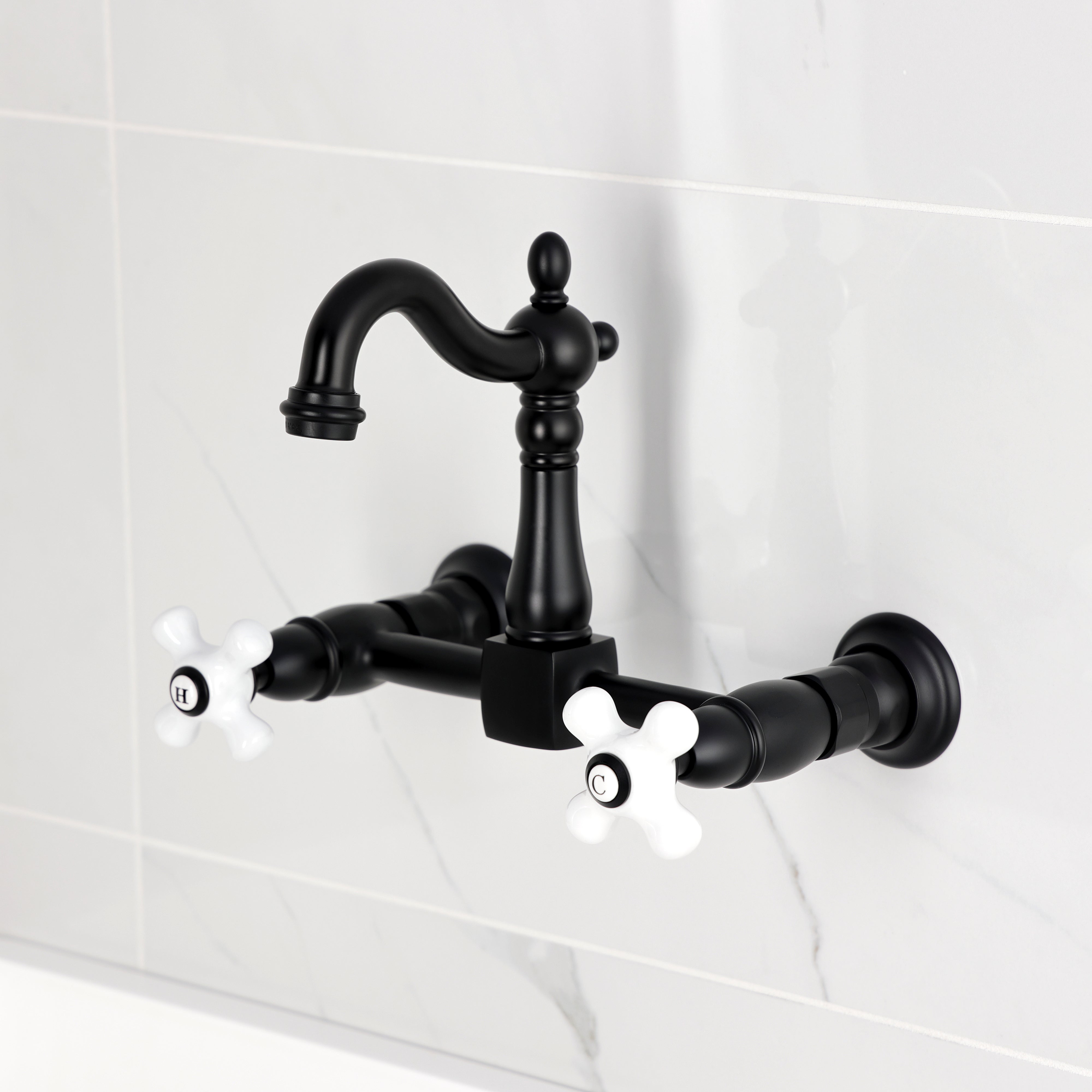 Kingston KS2443PX Heritage Two-Handle Wall Mount Bridge Kitchen Faucet, Antique Brass