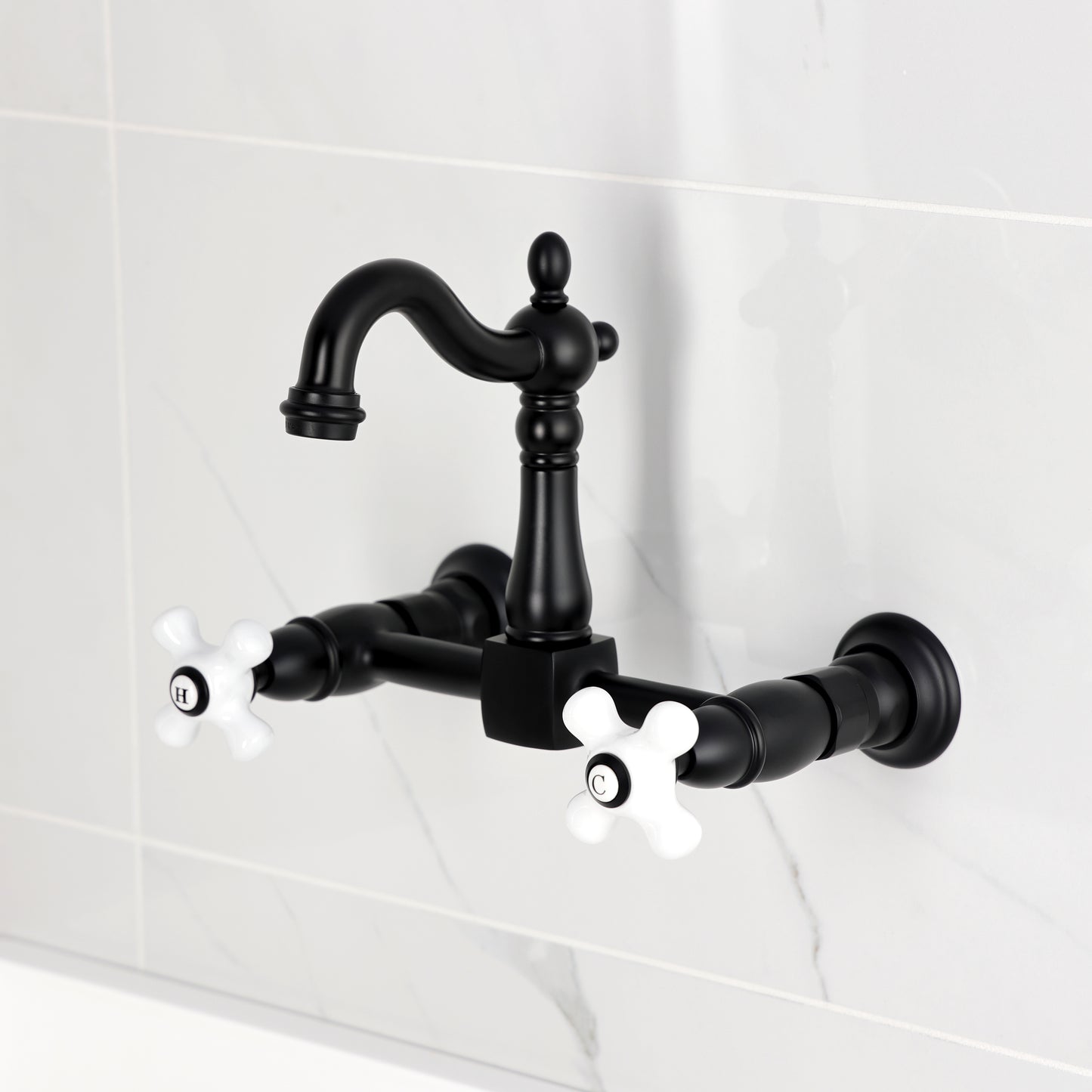 Kingston KS2443PX Heritage Two-Handle Wall Mount Bridge Kitchen Faucet, Antique Brass