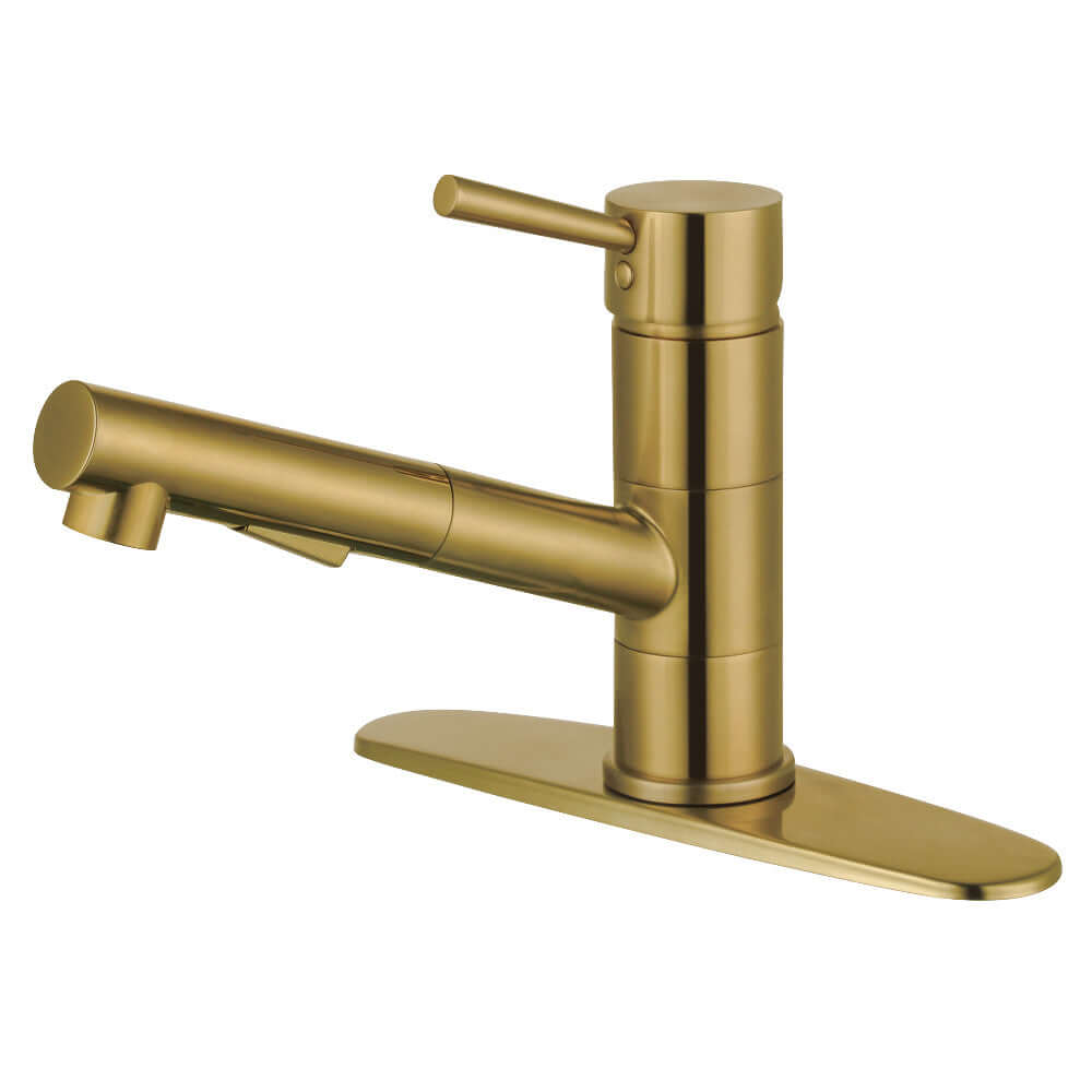 Gourmetier LS84DLAB Concord Single-Handle Pull-Out Kitchen Faucet, Antique Brass with brushed brass finish.