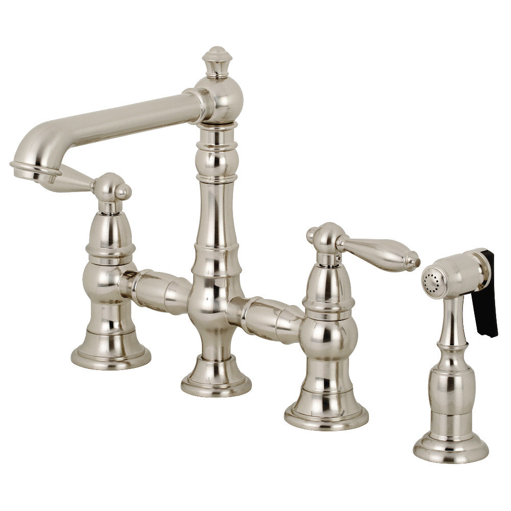 Kingston KS7277ALBS English Country Bridge Kitchen Faucet with Brass Sprayer, Brushed Brass