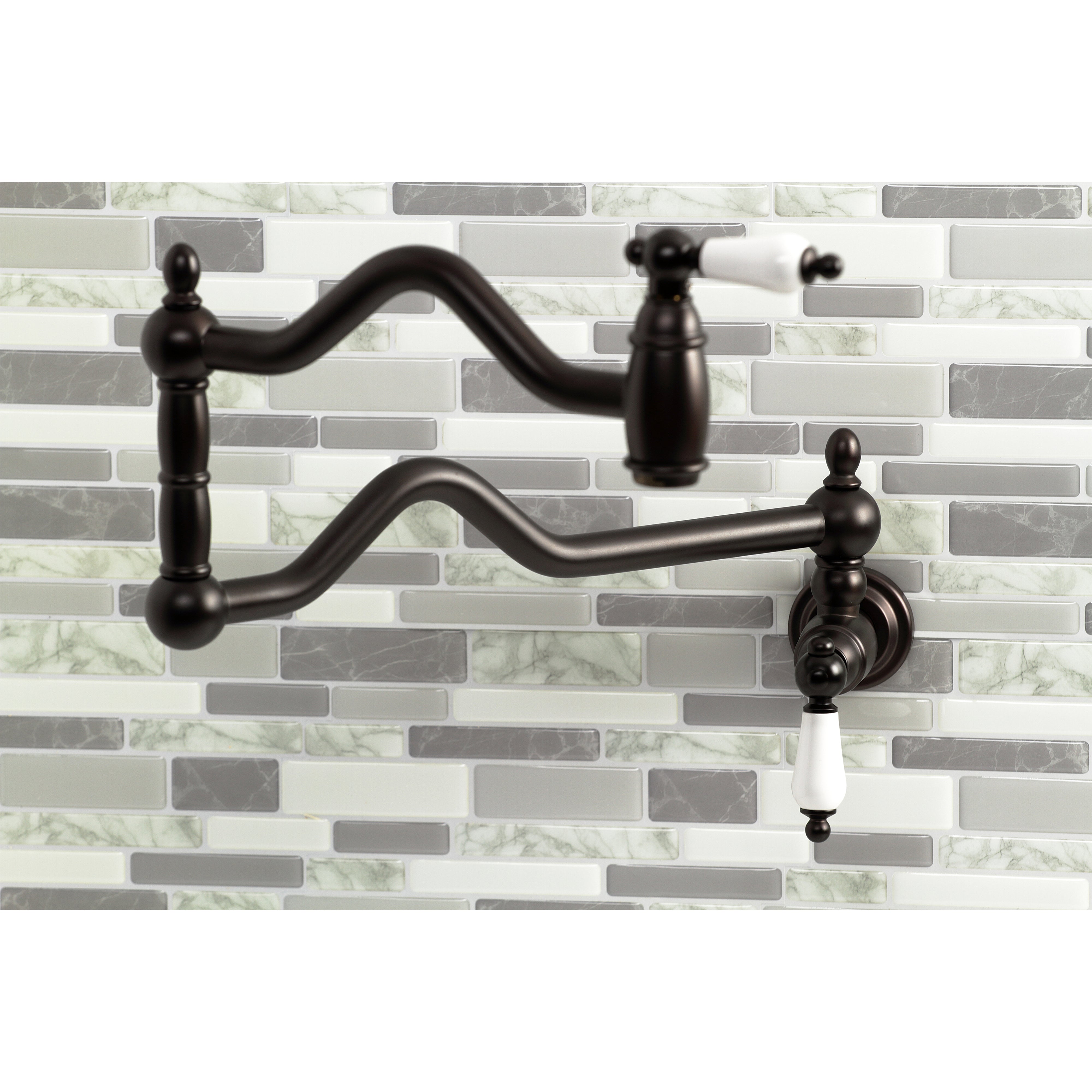 Kingston Brass KS2107PL Heritage Wall Mount Pot Filler Faucet, Brushed Brass on modern kitchen backsplash