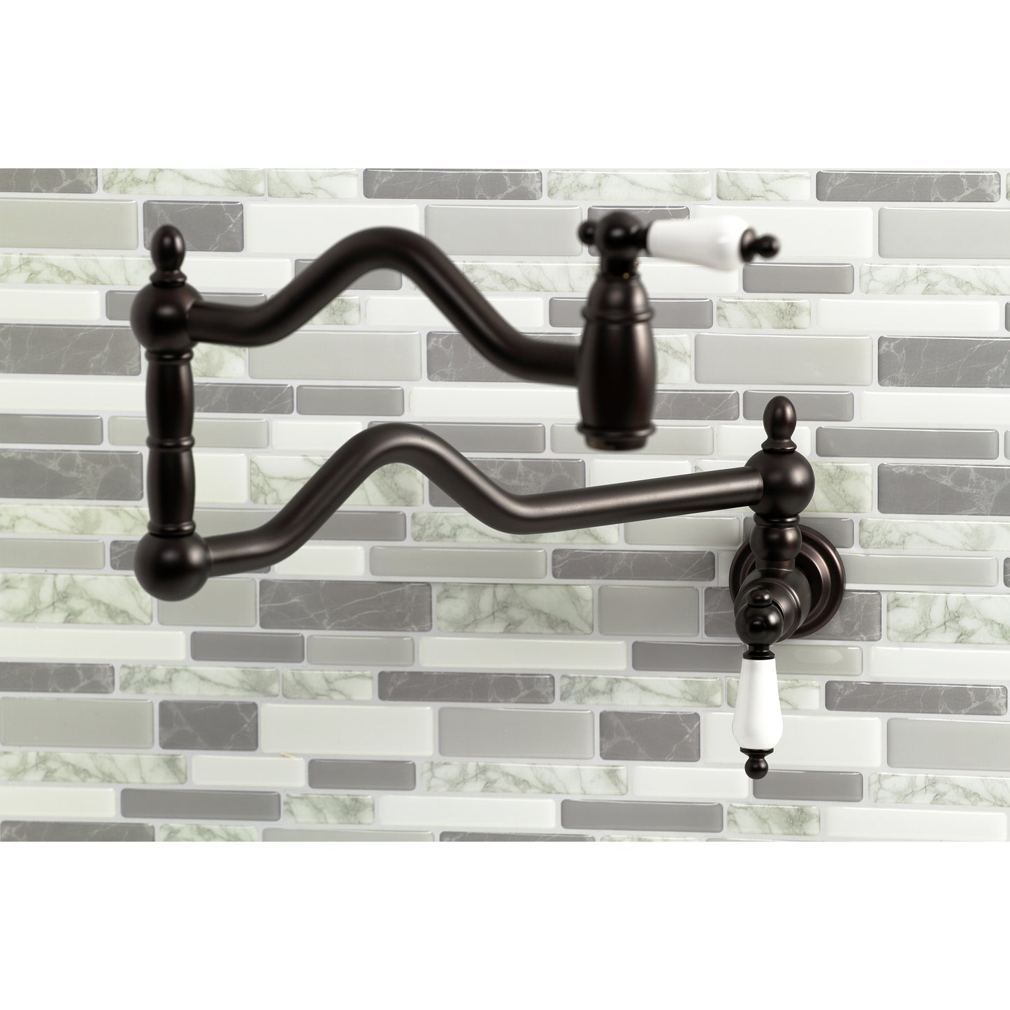 Kingston Brass KS2107PL Heritage Wall Mount Pot Filler Faucet, Brushed Brass on modern kitchen backsplash