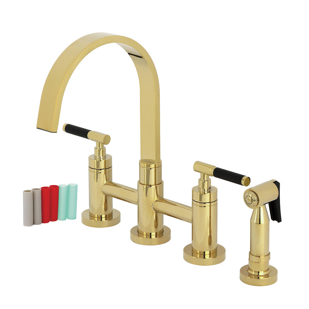 Kingston KS8267CKLBS Kaiser Bridge Kitchen Faucet with Brass Sprayer, Brushed Brass in polished brass finish