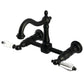 Kingston KS1263WLL Willshire Two-Handle Wall Mount Bridge Kitchen Faucet, Antique Brass in Matte Black finish.