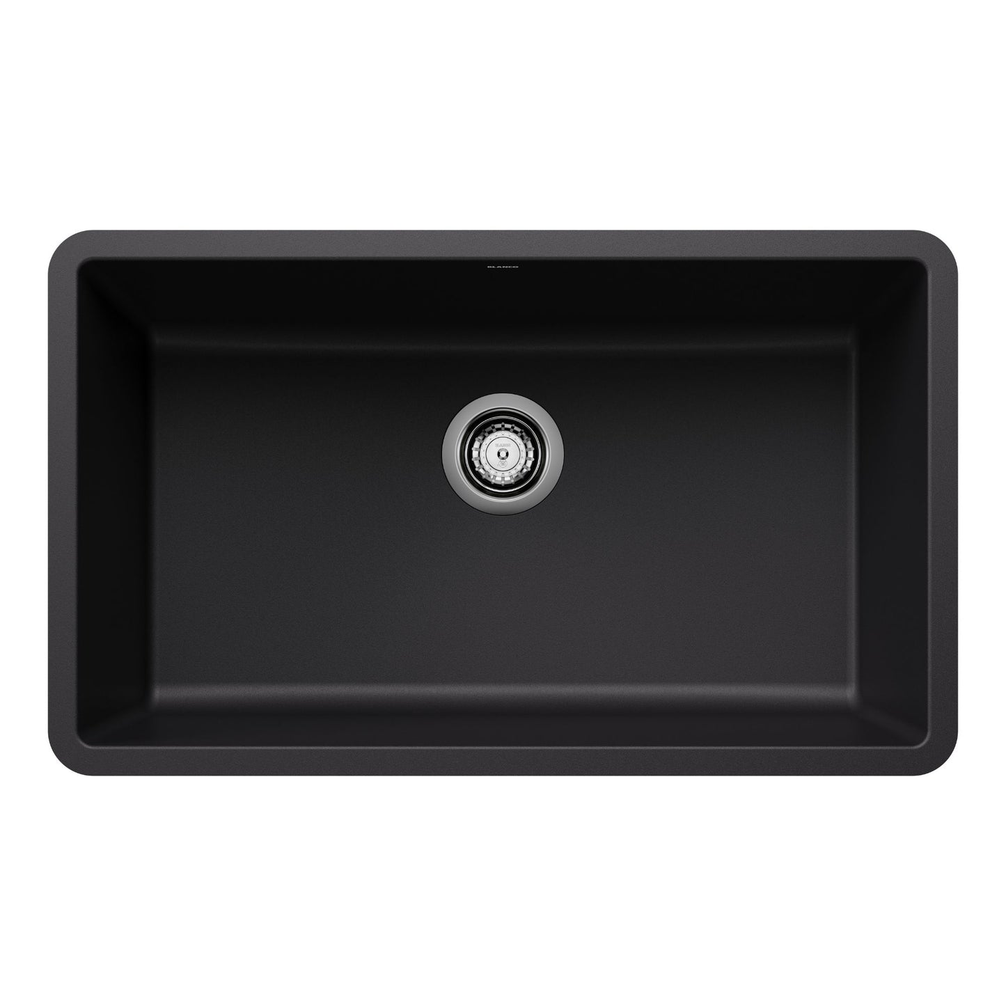 BLANCO Precis SILGRANIT 30" Single Bowl Undermount Kitchen Sink in sleek black finish viewed from above.