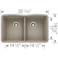 BLANCO Diamond SILGRANIT 32" 50/50 Double Bowl Undermount Kitchen Sink