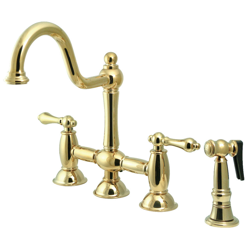 Kingston KS3798ALBS Restoration Bridge Kitchen Faucet with Brass Sprayer, Brushed Nickel