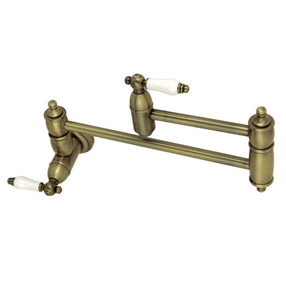 Kingston Brass KS3103PL Restoration Wall Mount Pot Filler Faucet, Antique Brass with foldable swing arms