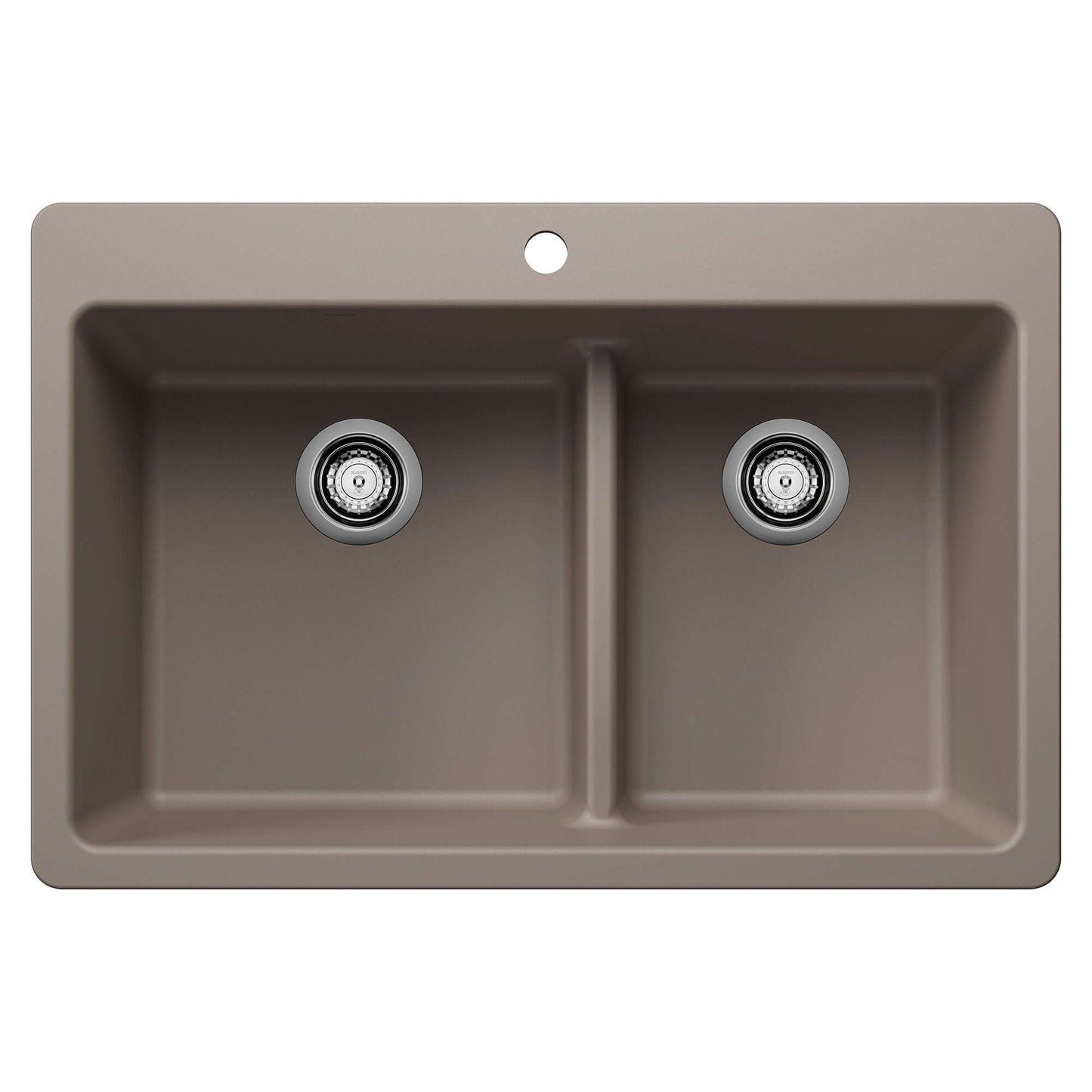 BLANCO Liven SILGRANIT 33" 60/40 Double Bowl Dual Mount Kitchen Sink with Low Divide in a modern kitchen.