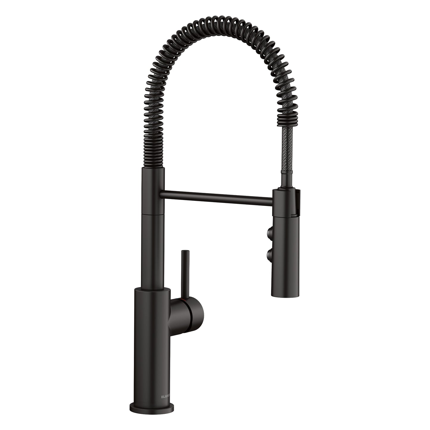 BLANCO Catris Semi-Pro Pull-Down Dual-Spray Kitchen Faucet in sleek black finish with spring-coil design.