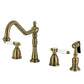 Kingston Brass KB1793BPLBS Bel-Air Double-Handle Widespread Kitchen Faucet with Brass Sprayer, Antique Brass