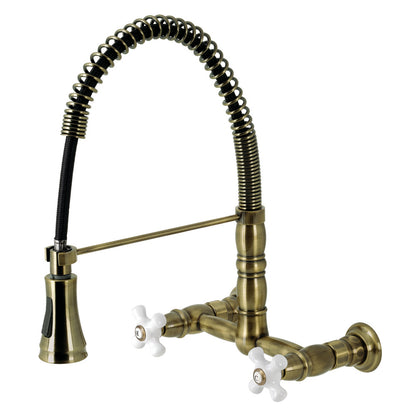 Gourmetier GS1243PX Heritage Double-Handle Wall-Mount Pre-Rinse Bridge Kitchen Faucet, Antique Brass
