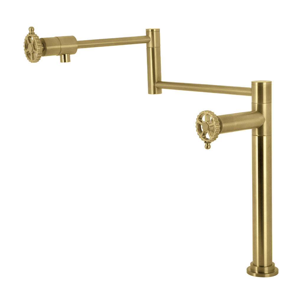 Kingston Brass KS4703CG Fuller Deck Mount Pot Filler Faucet, Antique Brass with foldable swing arms