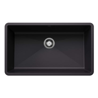 BLANCO Precis SILGRANIT 32" Super Single Undermount Kitchen Sink in sleek black design.