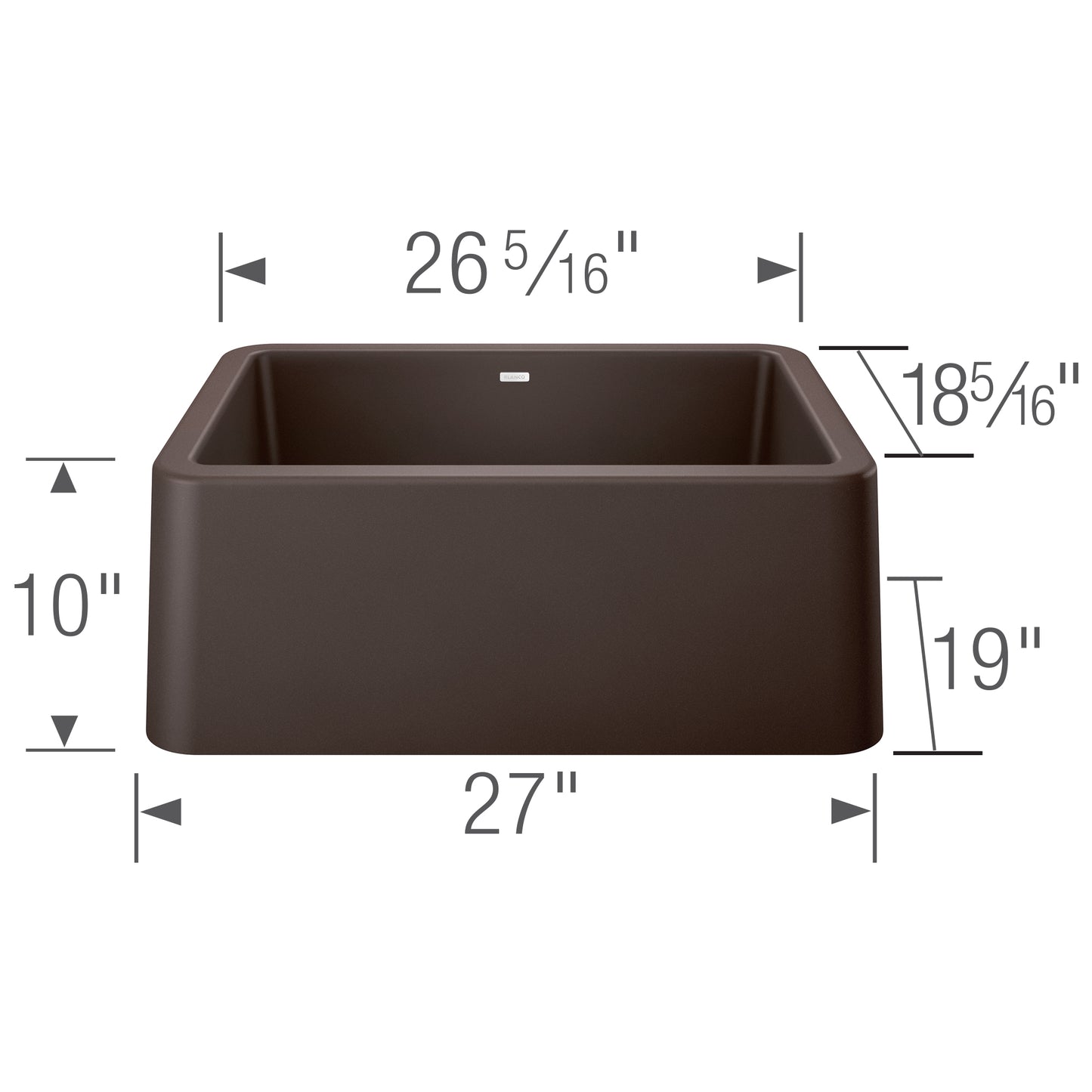 BLANCO Ikon SILGRANIT 27" Single Bowl Apron-Front Farmhouse Sink dimensions and specifications.
