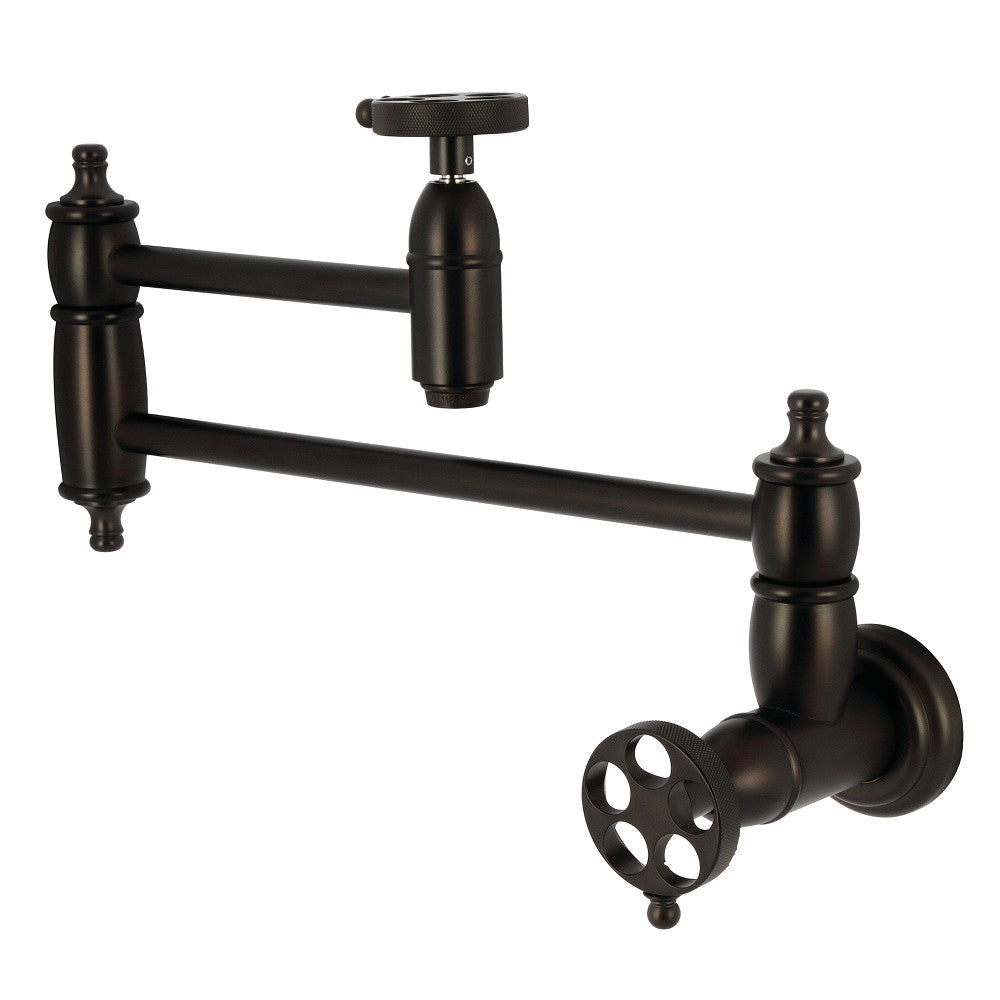 Kingston Brass KS3103RKZ Wendell Wall Mount Pot Filler Faucet with Knurled Handle, Antique Brass