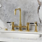 Kingston KS8287DKLBS Kaiser Bridge Kitchen Faucet with Brass Sprayer, Brushed Brass on kitchen countertop