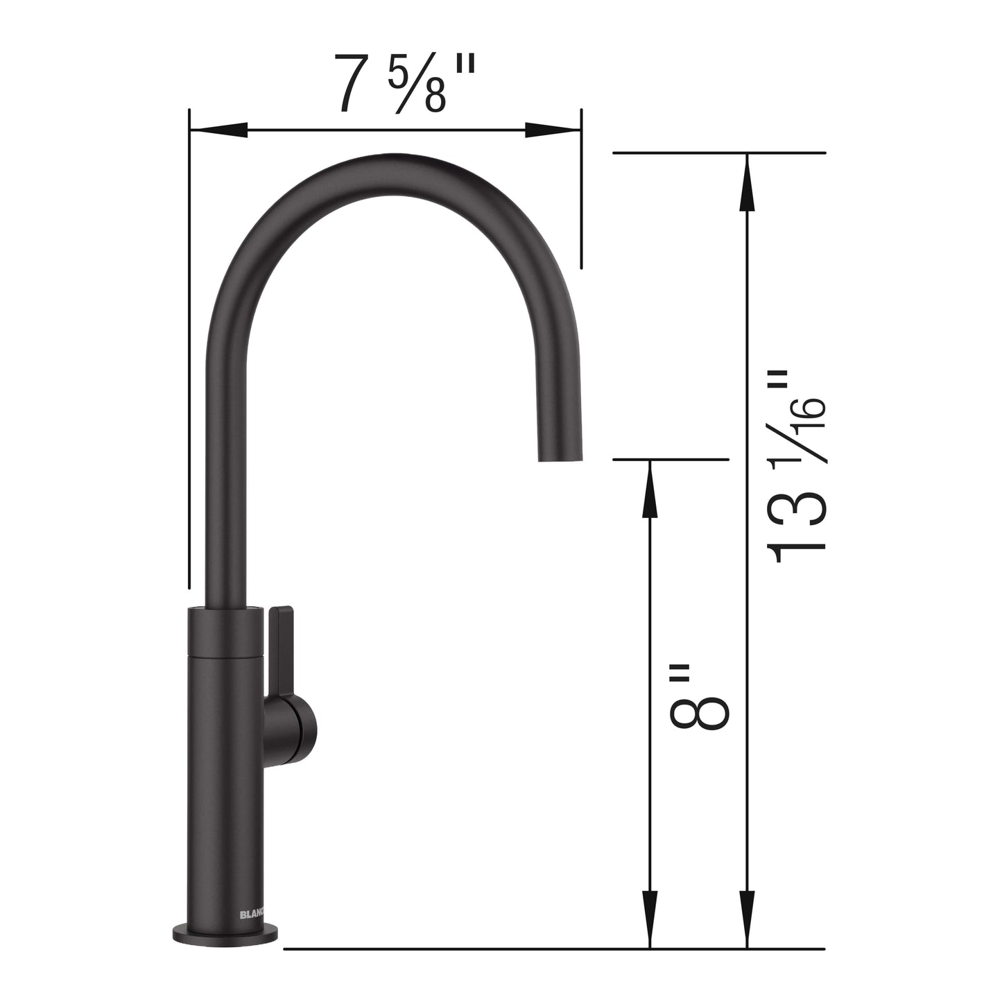 BLANCO Culina II High Arc Beverage Faucet Compatible with Reverse Osmosis Systems dimensions with high-arc gooseneck design