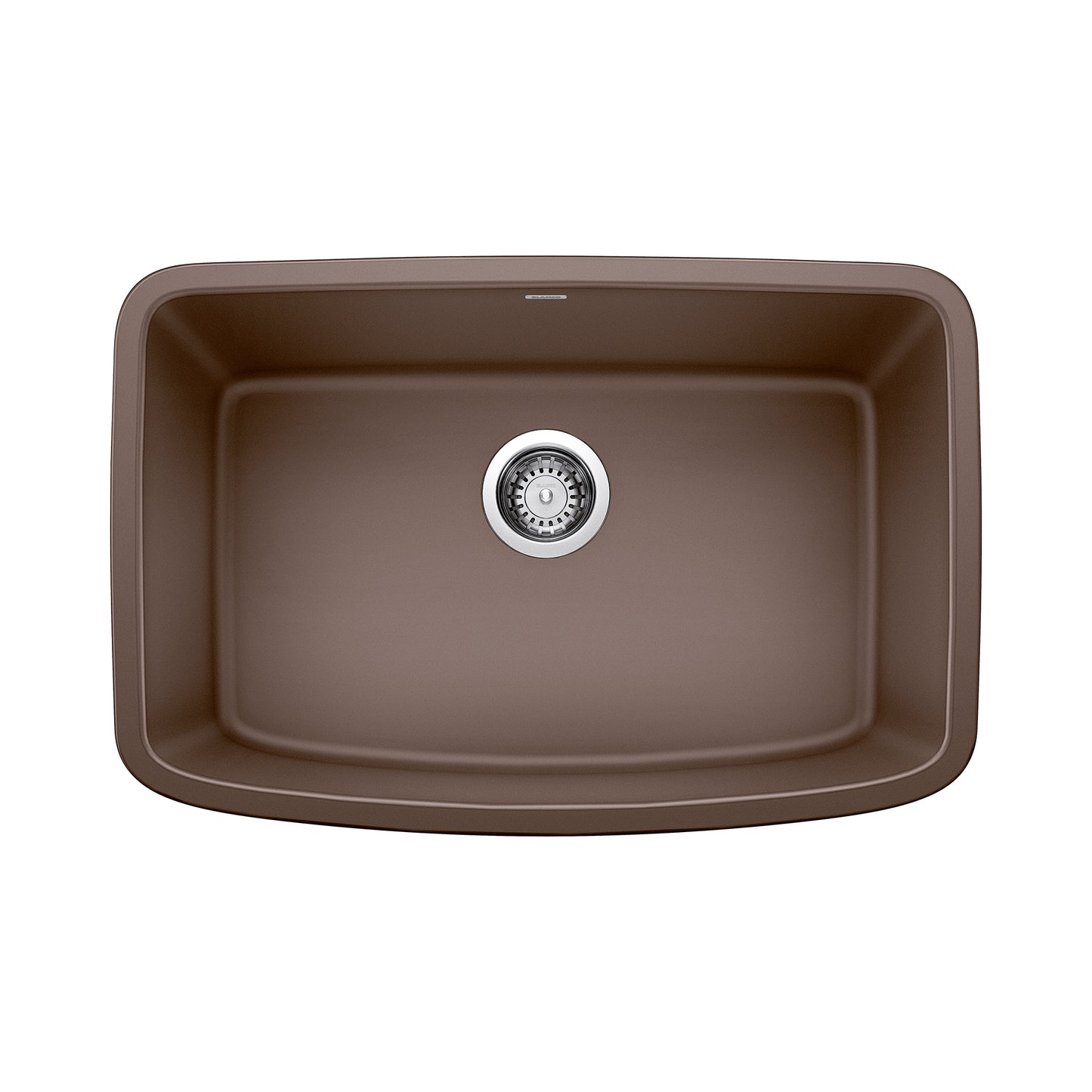 BLANCO Valea SILGRANIT 27" Single Bowl Undermount Kitchen Sink in a rich brown color with a smooth basin design.