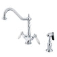 Kingston KS1238PLBS Heritage Two-Handle Kitchen Faucet with Brass Sprayer, Brushed Nickel.