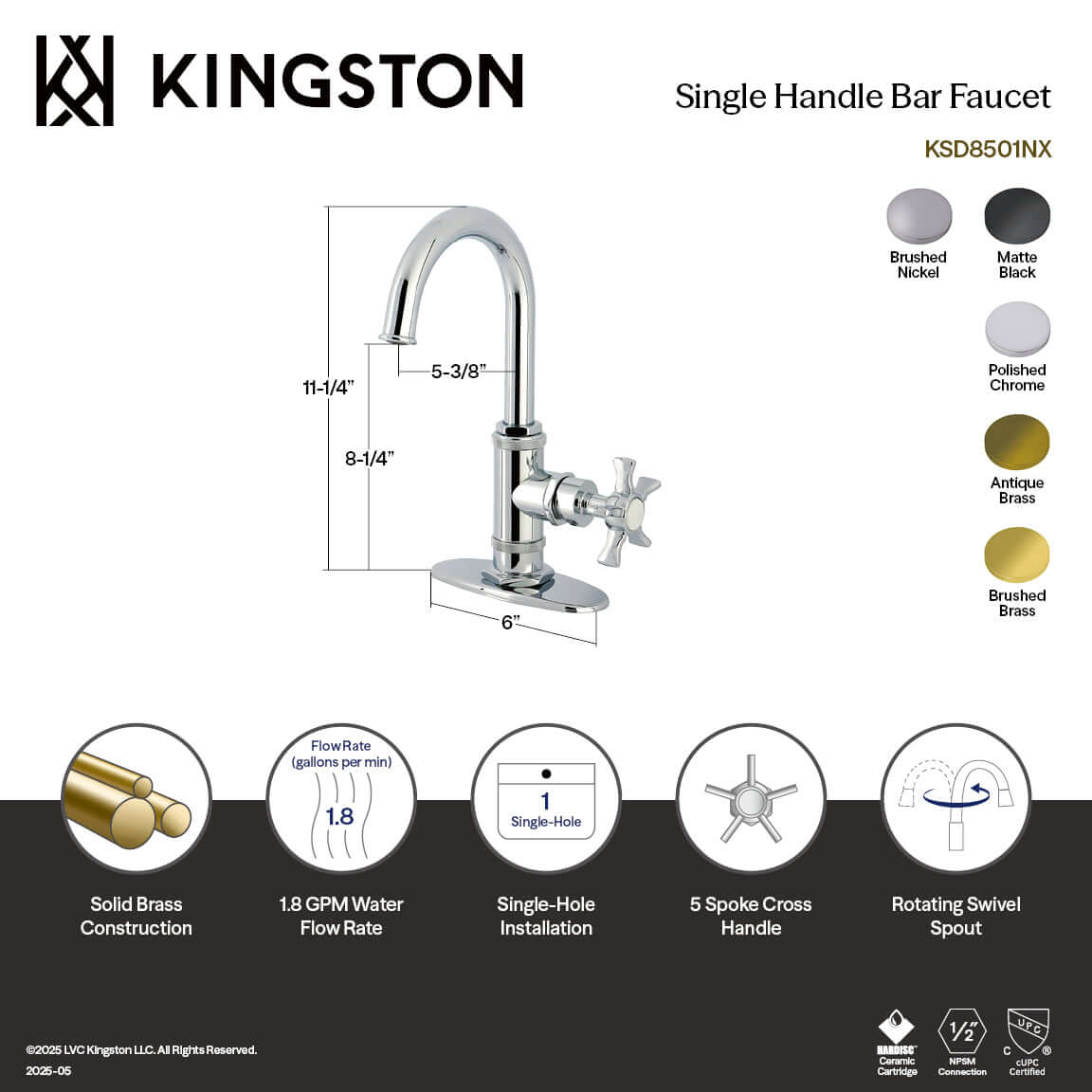 Kingston Brass KSD8503NX Hamilton Single-Handle Bar Faucet, Antique Brass with sleek design and high spout for kitchen tasks.