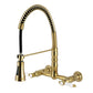 Kingston Brass GS1243BPL Bel-Air Double-Handle Wall-Mount Pre-Rinse Bridge Kitchen Faucet, Antique Brass with brushed finish.