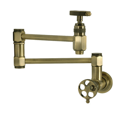 Kingston Brass KS5103RKX Webb Wall Mount Pot Filler Faucet with Knurled Handle, Antique Brass