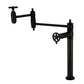Kingston Brass KS3703CG Fuller Deck Mount Pot Filler Faucet, Antique Brass with foldable swing arms and matte black finish.