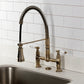 Kingston Brass GS1273BPL Bel-Air Double-Handle Deck-Mount Pre-Rinse Bridge Kitchen Faucet, Antique Brass