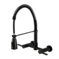 Kingston Brass GS8287CTL Continental Double-Handle Wall-Mount Pre-Rinse Bridge Kitchen Faucet, Brushed Brass in Matte Black finish