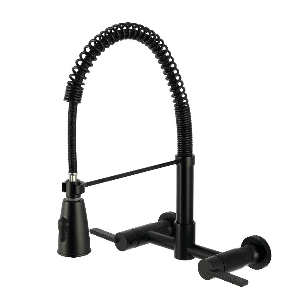 Kingston Brass GS8287CTL Continental Double-Handle Wall-Mount Pre-Rinse Bridge Kitchen Faucet, Brushed Brass in Matte Black finish