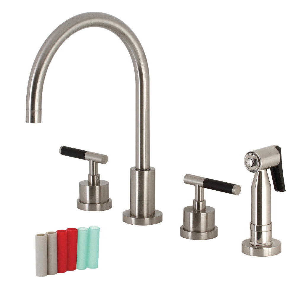 Kingston Brass KS8723CKLBS Kaiser Double-Handle Widespread Kitchen Faucet with Brass Sprayer, Antique Brass