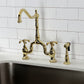 Kingston KS7753TXBS French Country Bridge Kitchen Faucet with Brass Sprayer, Antique Brass
