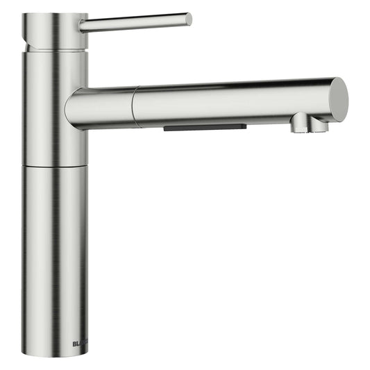 BLANCO Alta II Low Arc Pull-Out Dual-Spray Kitchen Faucet in sleek stainless steel design