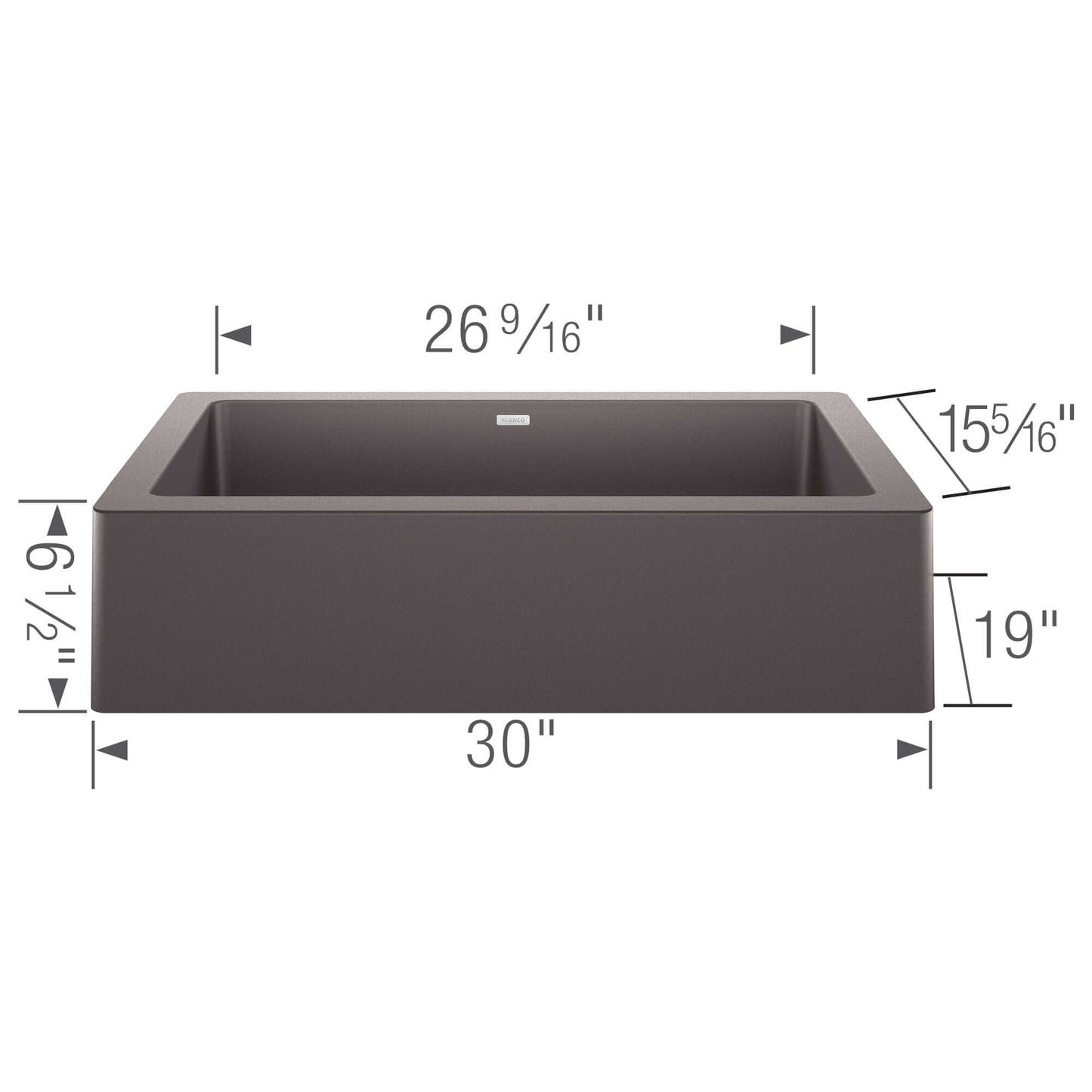 BLANCO VINTERA 30" SILGRANIT Single Bowl Farmhouse Sink dimensions with width 30" and depth 19".