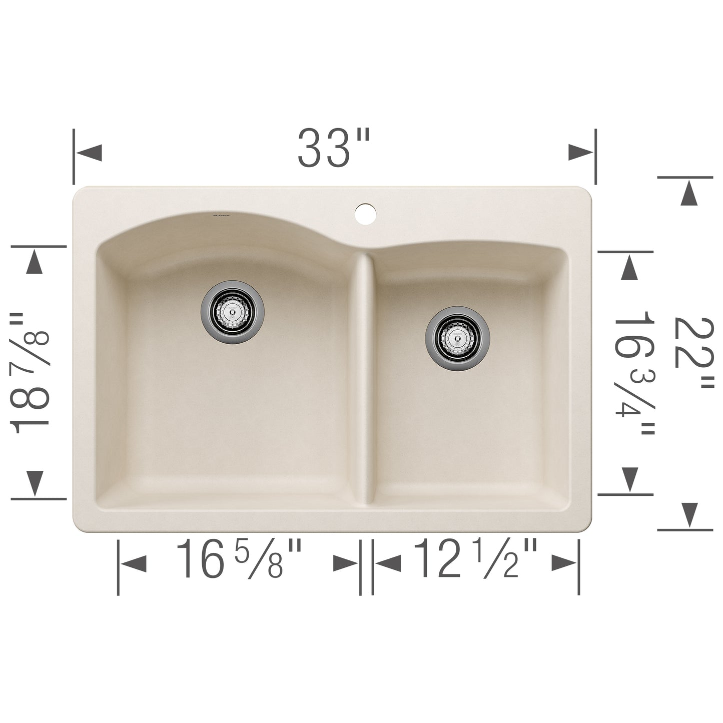 BLANCO Diamond SILGRANIT 33" 60/40 Double Bowl Dual Mount Kitchen Sink