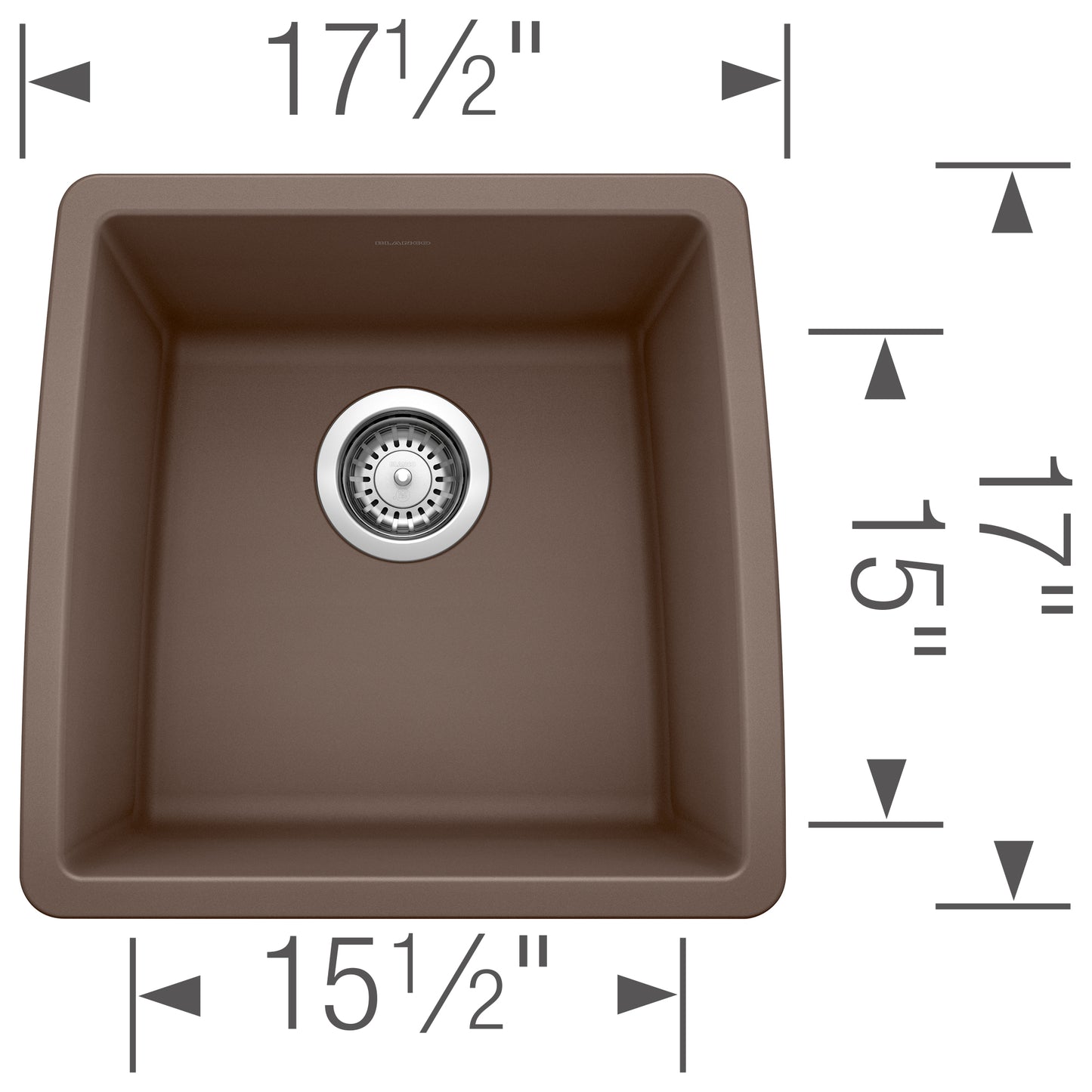 BLANCO Performa SILGRANIT 17" Undermount Bar Sink dimensions and design for bar and prep applications.