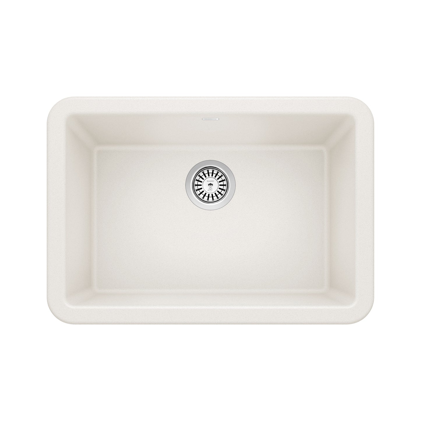 BLANCO Ikon SILGRANIT 27" Single Bowl Apron-Front Farmhouse Sink in a light finish with a central drain.