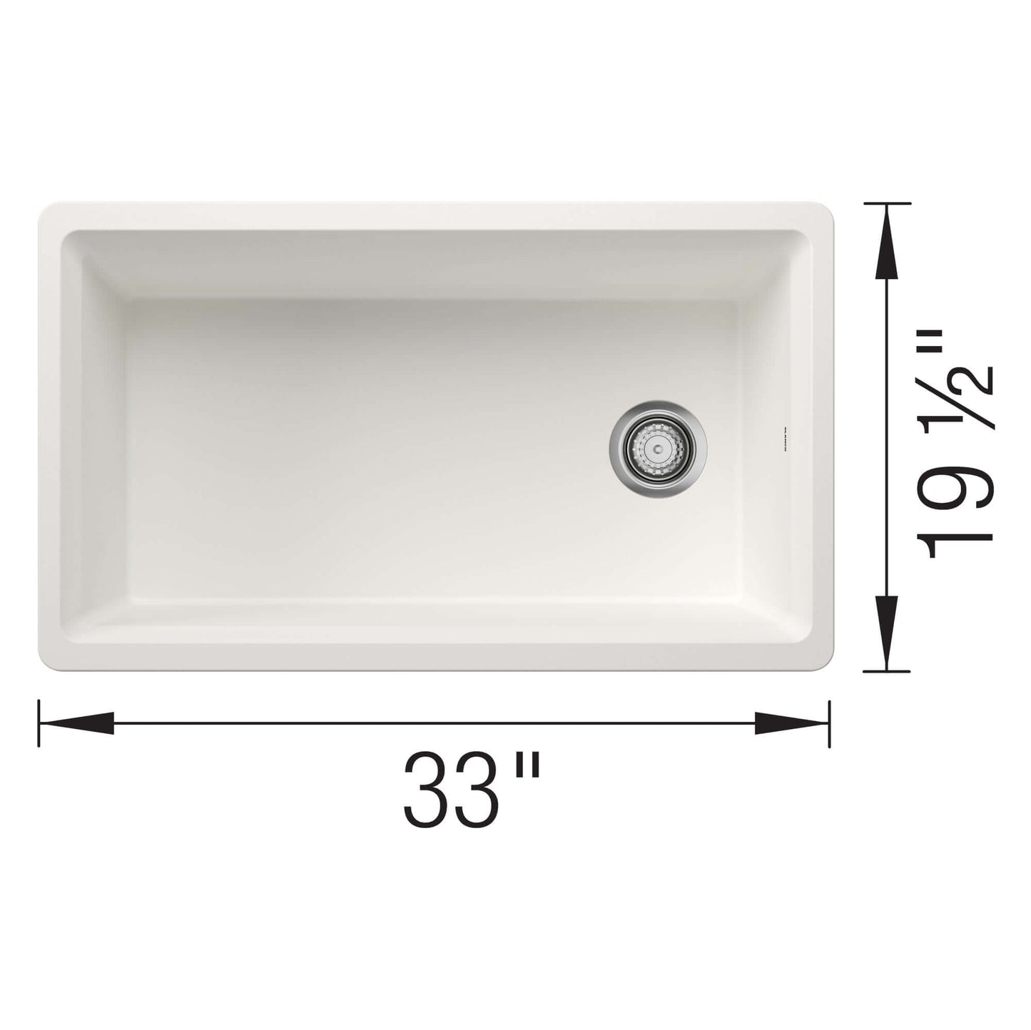 BLANCO Inteos SILGRANIT 33" Single Bowl Reversible Undermount Workstation Kitchen Sink dimensions top view