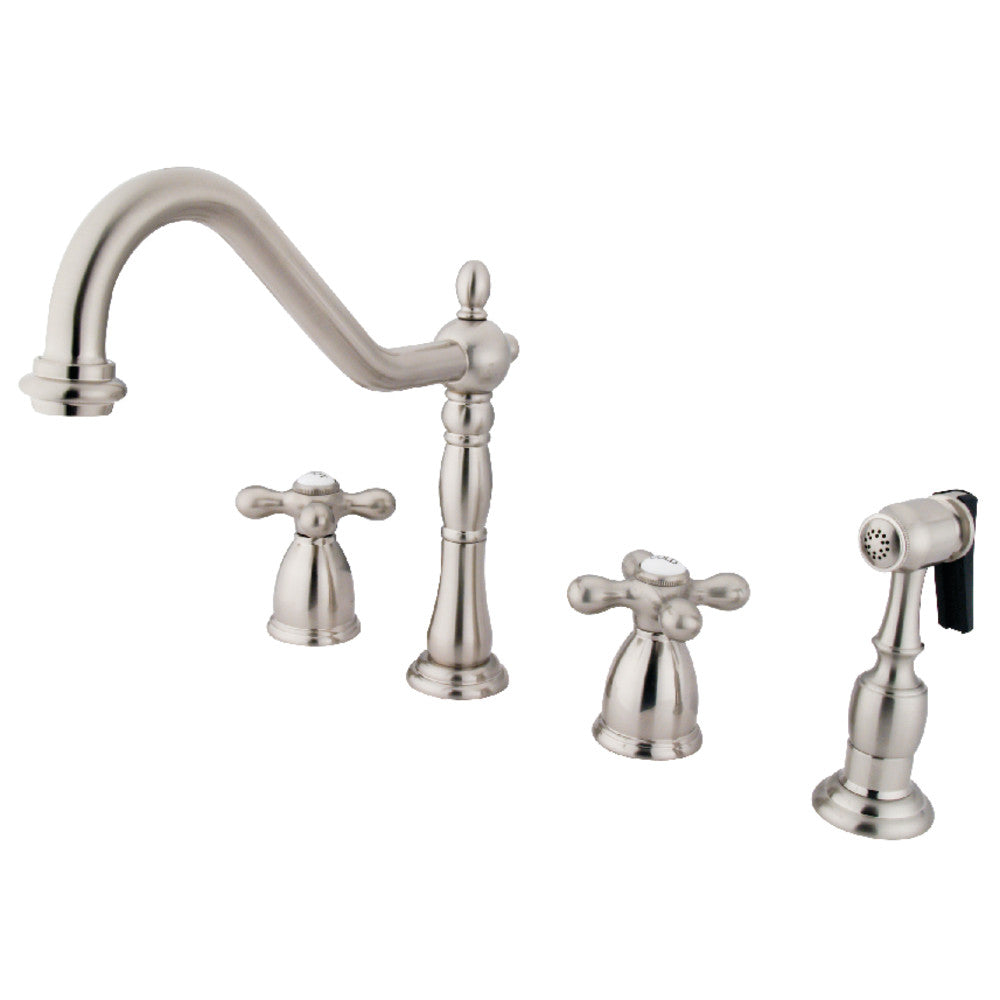 Kingston Brass KB1793AXBS Heritage Double-Handle Widespread Kitchen Faucet with Brass Sprayer, Antique Brass