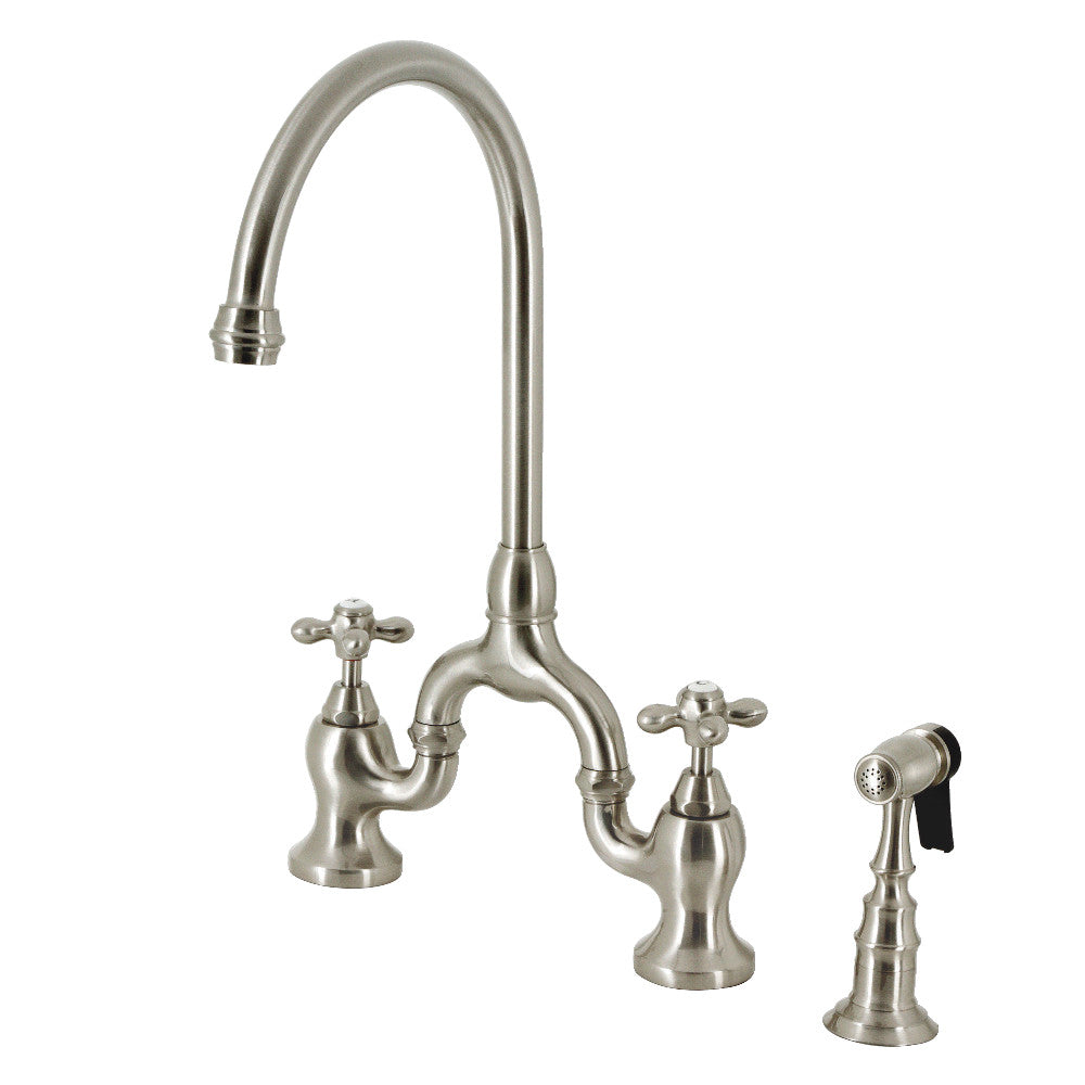 Kingston KS7793AXBS English Country Bridge Kitchen Faucet with Brass Sprayer, Antique Brass