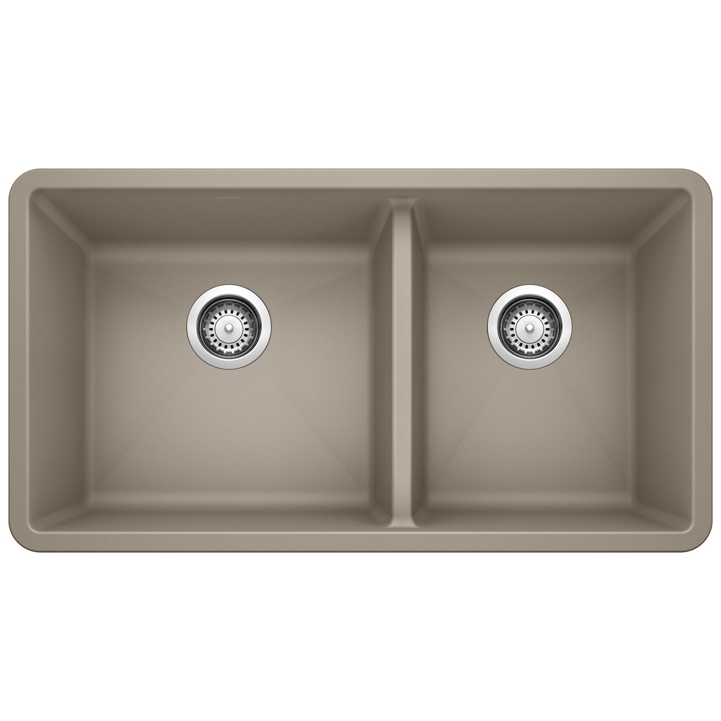 BLANCO Precis SILGRANIT 33" 60/40 Double Bowl Undermount Kitchen Sink in a stylish beige finish with clean lines.