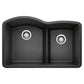 BLANCO Diamond SILGRANIT 32" 60/40 Double Bowl Undermount Kitchen Sink with Low Divide, showcasing dual basins and a stylish design.