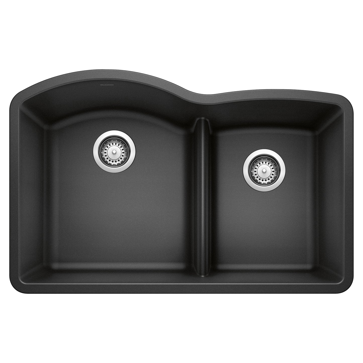 BLANCO Diamond SILGRANIT 32" 60/40 Double Bowl Undermount Kitchen Sink with Low Divide, showcasing dual basins and a stylish design.