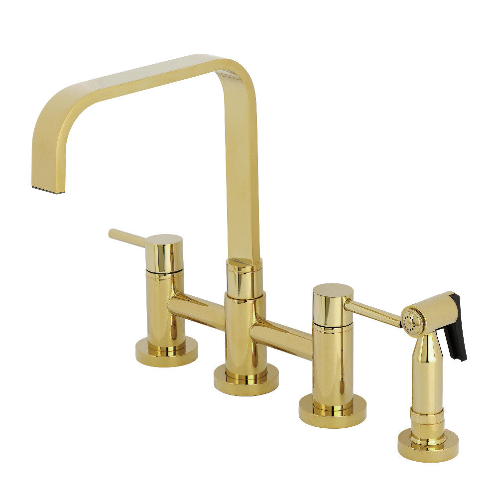 Kingston KS8257DLBS Concord Bridge Kitchen Faucet with Brass Sprayer, Brushed Brass